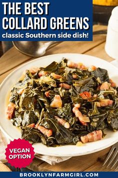 a plate of sauteed collard greens with bacon Collard Greens Recipe Ham Hock, Collard Greens Recipe Soul Food, Greens Recipe Soul Food, Collard Greens With Bacon, Southern Style Collard Greens, Ham Hock Recipes, Greens Recipes, Southern Collard Greens, Smoked Turkey Wings