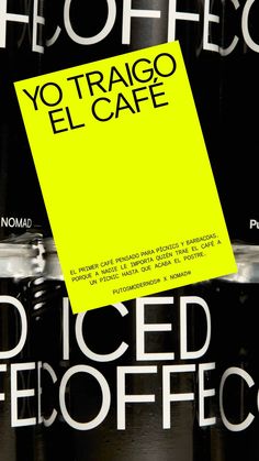 a yellow piece of paper that reads yo tragoo el cafe and iced coffee