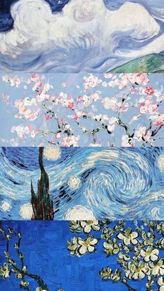 an image of a painting with flowers in the sky and water on it's surface