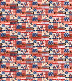 an american flag quilt pattern with stars and stripes on red, white, and blue