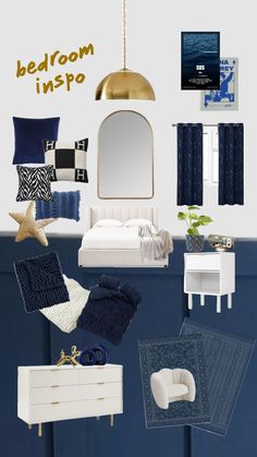 #bedroom #decor #navy #gold #white #bedroominspo Bedroom Decor Navy, Navy Blue Rooms, Dark Blue Rooms, Refresh Home, Blue Room Decor, Autumn Photos, Gold Bedroom Decor, Blue Bedroom Decor