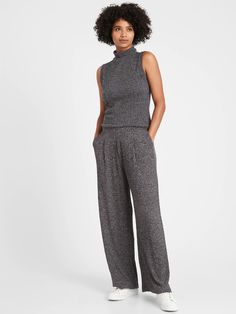 Wide-Leg Ribbed Knit Pant | Banana Republic Knit Pants Outfit, Ribbed Knit Pants, Pants Outfit Work, Knit Texture, Shoes Soft, Create Outfits, Your Shoes, Work Clothes, Knit Pants