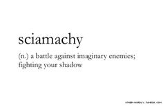 the words scamachy are in black and white