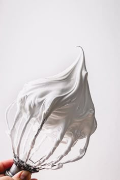 a person holding a whisk in their hand with some white paint on it