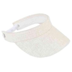 Lightweight linen weave cotton sun visor. Firm, curved bill, 3" peak. 1.5" wide firm band with terrycloth lining. Curly coil lace closure to adjust size. One size. 100% cotton. Classic Cream Baseball Cap For Summer, Spring Hat With Adjustable Fit And Curved Visor, Spring Sun Hat With Curved Visor, One Size, Summer Baseball Cap With Adjustable Visor, Adjustable Fit Baseball Cap With Visor For Summer, Classic Summer Visor Baseball Cap, Classic Visor Baseball Cap For Summer, White Adjustable Visor Sun Hat, Adjustable Summer Visor Cap