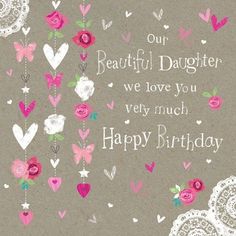 a birthday card with flowers and hearts on it