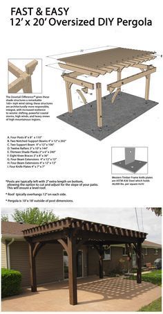 the instructions for how to build an outdoor pergola with wooden posts and beams