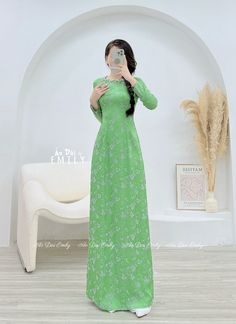 🌸 Material: Gấm Thai Tuan Stretchy level: 1/10 🌸 The measurement of this ao dai is in Vietnamese size. American size tends to be bigger for the same size. Please look at the SIZE CHART CAREFULLY before ORDERING. There might have some chalk writings on the fabric, these marks can be washed away. 🌸 No returns or exchanges. Buyer can contact seller about any issues with an order. 🌸 Follow us Facebook/aodaiemily www.aodaiemily.com 💜 Thank you very much💜 Spring Stretch Ao Dai With Long Sleeves, Green Ao Dai For Spring Wedding, Green Ao Dai For Spring Party, Green Long Ao Dai For Wedding, Spring Wedding Green Ao Dai, Spring Party Green Ao Dai, Green Long Sleeve Ao Dai For Wedding, Green Long Ao Dai For Summer, Green Long Ao Dai For Spring