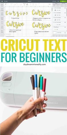 cricut text for beginners is shown with the instructions to use it in this video