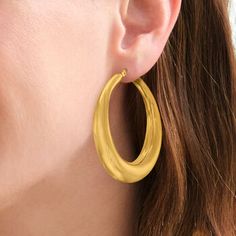 Ross-Simons - Italian 18kt Yellow Gold Graduated Hoop Earrings. 1 1/2". Crafted in rich 18kt yellow gold, these rounded hoops are a signature look from Italy. Simple and sleek, they graduate slightly at their base for a luxurious look you'll reach for time and time again. 1/4" wide. Hanging length is 1 1/2". Snap-bar, 18kt yellow gold graduated hoop earrings. Gold Polished Finish Earrings, Gold Rounded Earrings With Polished Finish, Gold-tone Polished Round Hoop Earrings, Luxury Hammered Gold Hoop Earrings, Gold-tone Round Hoop Earrings With Polished Finish, Luxury Gold Hammered Hoop Earrings, Gold Oval Hammered Hoop Earrings, Gold Hammered Oval Hoop Earrings, Elegant Gold Rounded Hoop Earrings