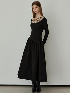 Composition : TOP: polyester 92% spandex 8% SKIRT: polyester 100% SIDE: polyester 95% spandex INNER% 100: polyesterCountry of Origin : CHINA Black Ruched Midi Dress In Elastane, Black Elastane Midi Dress For Spring, Black A-line Midi Dress In Elastane, Black Long Sleeve Elastane Midi Dress, Black Elastane Dress For Spring, Fall Night Out Midi Dress In Elastane, Black Knee-length Elastane Midi Dress, Jumpsuit Dress, Long Dress