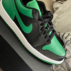 Brand New Air Jordan 1 Low Gs Green Toe, Jordan 1 Elevate Low Lucky Green, Green Low-top Leather Jordan Shoes, Jordan 1 Low Mystic Green, Air Jordan 1 Low Green, Lucky Green, Air Jordan Shoes, Jordan 1 Low, Jordans For Men