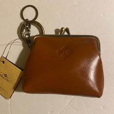 Patricia Nash Leather Kiss Lock Coin Purse With Two Leather Card Slots, Faux Velvet Lining, And Signature Logo. Tan In Color Gold Tone Hardware. Also Has Two Rings For Carrying Keys Leather Key Case, Leather Key Fobs, Turquoise Leather, Leather Coin Purse, Credit Card Wallet, Key Card Holder, Card Holder Wallet, Card Holder Leather, Signature Logo