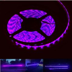 purple led strip light in the dark with different lighting modes and colors on each side