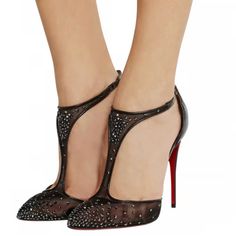 Christian Louboutin's Sparkling 'Salopatina 100' Pumps Are Perfect For Parties And Events. They're Crafted From Glossy Patent-Leather And Fine Mesh That's Sprinkled With Hematite Crystals. The T-Bar Shape Flatters Your Feet And Is Supportive, Too. - Heel Measures Approximately 100mm/ 4 Inches - Black Mesh And Patent-Leather - Buckle-Fastening Ankle Strap Female Empowerment, Stiletto Shoes, Gorgeous Shoes, Fabulous Shoes, Hot Shoes, Crazy Shoes, Pretty Shoes, Shoe Obsession, Shoe Lover