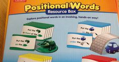 a box with four different colored cards in it and the words, positional words