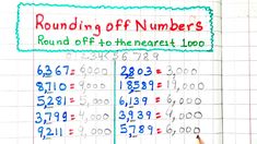 rounding off numbers on a sheet of paper with colored pencils in front of it