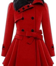 Elegant Red Winter Outerwear, Elegant Red Pea Coat For Winter, Red Winter Outerwear With Buttons, Red Buttoned Winter Outerwear, Red Double-breasted Outerwear For Winter, Chic Red Outerwear With Buttons, Red Double-breasted Winter Outerwear, Red Long Sleeve Pea Coat With Buttons, Red Pea Coat With Buttons