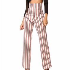 Brand New With Tag Extended High Rise Full Stretch, Wide Leg 95% Polyester, 5% Spandex Waist Measures 12” Before Stretch, Inseam Is 32” Wine Colored Pants, Flare Black Pants, Striped Palazzo Pants, Snake Print Pants, Plaid Dress Pants, White Wide Leg Pants, 80 Fashion, Fashion Nova Pants, Black Wide Leg Pants