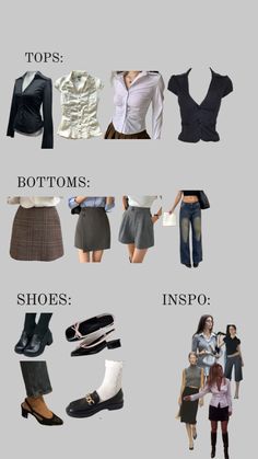 several different types of clothes and shoes are shown in this graphic style, with the words top