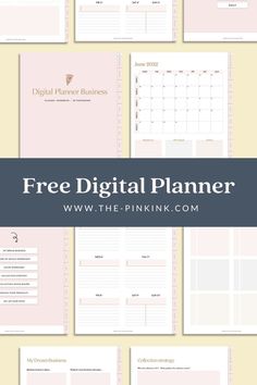 a pink planner with the text free digital planner on it and four pages in each