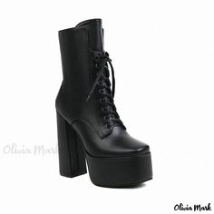 Olivia Mark - Waterproof Platform Chunky Heel Ankle Boots with Thick Soles and Martin Boot Silhouette Steve Madden Thora Boots, Black High Ankle Platform Boots, Black High Ankle Platform Boots With Reinforced Heel, Black Platform Ankle-high Combat Boots, Black High Heel Lace-up Boots, Black Ankle-high Platform Combat Boots, Black High Ankle Platform Combat Boots, Black Platform Boots With Padded Ankle And Round Toe, Black High Ankle Platform Heeled Boots