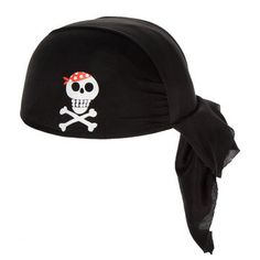 a pirate hat with a skull and crossbones on the front is shown in black