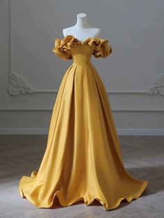 Prom Dresses Simple, Graduation Party Dresses, A Line Evening Dress, Yellow Satin, فستان سهرة, A Line Prom Dresses, Glam Dresses, Evening Party Dress, Party Dress Long