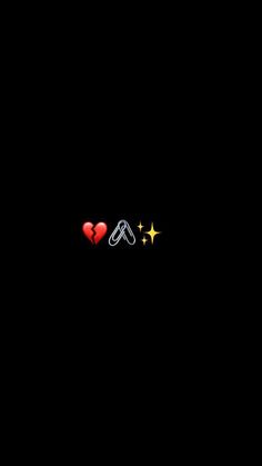 two red hearts are in the middle of black wallpaper with stars and an arrow