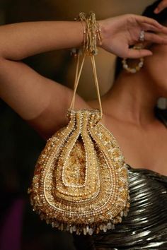 Shop for Lovetobag Amara Handcrafted Embellished Potli Online at Aza Fashions Handbag Ideas, Classy Purses, Purses Vintage, Buy Gold And Silver, Japanese Beads, Potli Bags, Country Fashion, Gold Bag, Gold Handbags