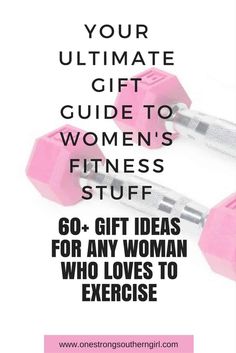 two pink dumbs with the words, your ultimate gift guide to women's fitness stuff