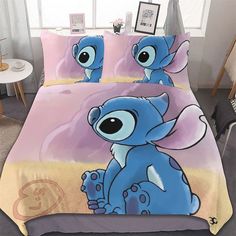 a bed with a cartoon character on it