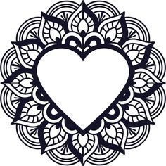 a black and white heart in the middle of a circular design