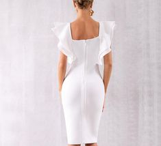 Bandage Dress "Chief" – Pisani Maura White Midi Dress Bodycon, Satin Bodycon Dress, Butterfly Sleeve Dress, Velour Dress, White Bodycon, White Bodycon Dress, Bodycon Dress With Sleeves, Butterfly Sleeve, Midi Dress Party