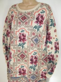 LAURA ASHLEY Vintage Cottage Floral Embroidered Chunky Oversized Wool Winter Jumper, Medium Raised Embroidery, Style Cottage, Vintage Cottage, Winter Warmers