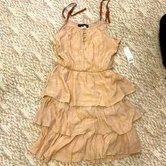 Brand New With Tags Brown Sleeveless Sundress With Ruffles, Brown Sleeveless Ruffle Dress, Sleeveless Brown Mini Dress With Ruffles, Brown Ruffled Short Sleeve Mini Dress, Brown V-neck Mini Dress With Ruffle Hem, Coral Maxi Dresses, Cap Sleeve Gown, Bridesmaid Dresses Strapless, Maxi Sundress