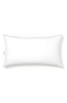 the pillow is white and has a long, rectangular shape with a zippered closure