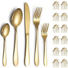 a set of golden forks, spoons and knives