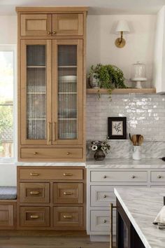 Old Home Kitchen Renovation, Side Bar In Kitchen, Kitchen Cabinet Furniture Look, Mixing Kitchen Cabinets Styles, Upper Cabinet On Countertop, Cabinet On Kitchen Counter, Dark Wood And White Kitchen Cabinets, Contrast Island Kitchen, Farmhouse Kitchens 2024