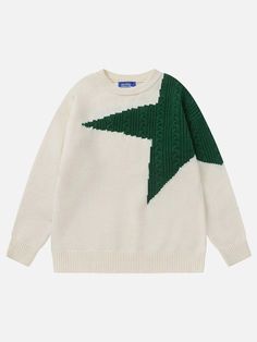 Top Streetwear Brands, Couples Sweaters, Patchwork Sweater, Cozy Knit Sweater, Round Neck Sweater, Five Pointed Star, Street Design, Chic Sweaters, Clothing Details