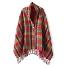 0 Plaid Cape Coat, Button Shawl, Red Plaid Scarf, False Collar, Cashmere Shawl, Cape Coat, Refashion Clothes, Blanket Scarf