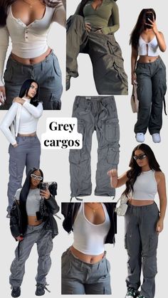 #grey #cargos #fashion #fashioninspo #outfitinspo #clothes #fitinspo #outfit #fashionboard Grey Pants Outfit Women Street Style, Cool Cargo Pants Outfits, Baggy Grey Cargo Pants Outfit, Styling Grey Pants Women, Gray Cargos Outfit Women, Styling Grey Cargos, Grey Pants Outfits For Women, Grey Cargo Pants Outfit Summer, Grey Cargo Pants Outfit Aesthetic