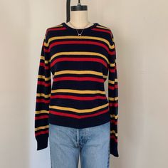 Brand New,!!! Last One Sw112 Preppy Crew Neck Sweater For Fall, Vintage Navy Top For Fall, Navy Retro Top For Fall, Vintage Navy Sweater With Long Sleeves, Navy Vintage Long Sleeve Sweater, 80's Clothes, Brandy Melville Sweaters, 80s Outfit, S Crew