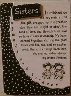 a card with the words sisters written on it