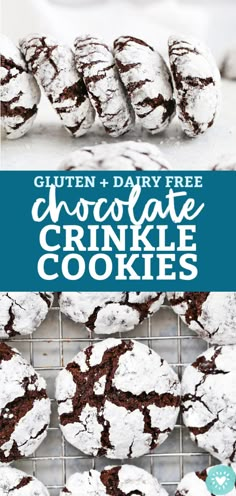 gluten and dairy free chocolate crinkle cookies with powdered sugar on top