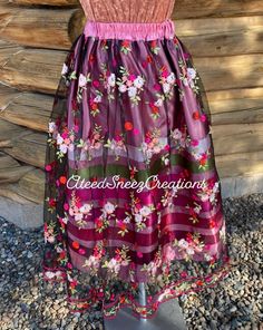 Ribbon Skirts With Overlay, Overlay Ribbon Skirt, Ribbon Skirt With Lace Overlay, Spring Lace Trim Skirt For Garden Party, Lace Trim Skirt For Spring Garden Party, Spring Garden Party Skirt With Lace Trim, Pink Lace Flowy Skirt, Pink Flowy Lace Skirt, Flowy Lace Skirt With Floral Embroidery