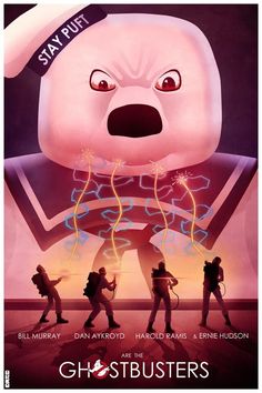 the poster for ghostbusters is shown with an image of a teddy bear in front of