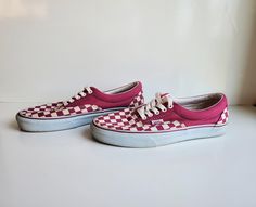 Vans shoes in Very Good condition but shoes do have moderate wear and white has some light discoloration here and there. No noteworthy flaws. See photos for condition. Maroon color variation but could be a more specific color. AS IS. Unisex Men's 9.5 Women's 11 Size. Vans Low-top Multicolor Skate Shoes, Red Vans Authentic, Red Checkered Vans, Maroon Vans, Vans Authentic Red, Checkered Shoes, Skateboarding Shoes, Vans Red, Vans Off The Wall