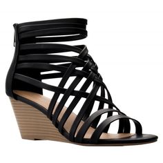 Women's Strappy Woven Wedge Sandals - Sexy Open Toe Heel - Comfort- Fasionable- Casual Style - Black - CL17YYT066U - Women's Shoes, Sandals, Platforms & Wedges  #PlatformsWedges #Women's #Shoes # #Sandals # #Platforms #& #Wedges Black Adjustable Wedge Heels, Black Strappy Synthetic Wedge Sandals, Black Adjustable Wedge Sandals, Adjustable Black Synthetic Wedge Sandals, Black Adjustable Ankle Strap Wedge Sandals, Strappy Wedge Heels, Platform Wedges Shoes, Woven Sandals, Black Wedge