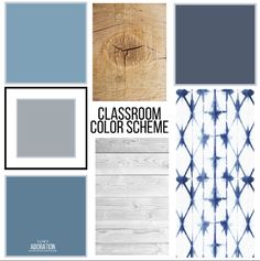 the color scheme is blue and white with black accents, including wood grained boards